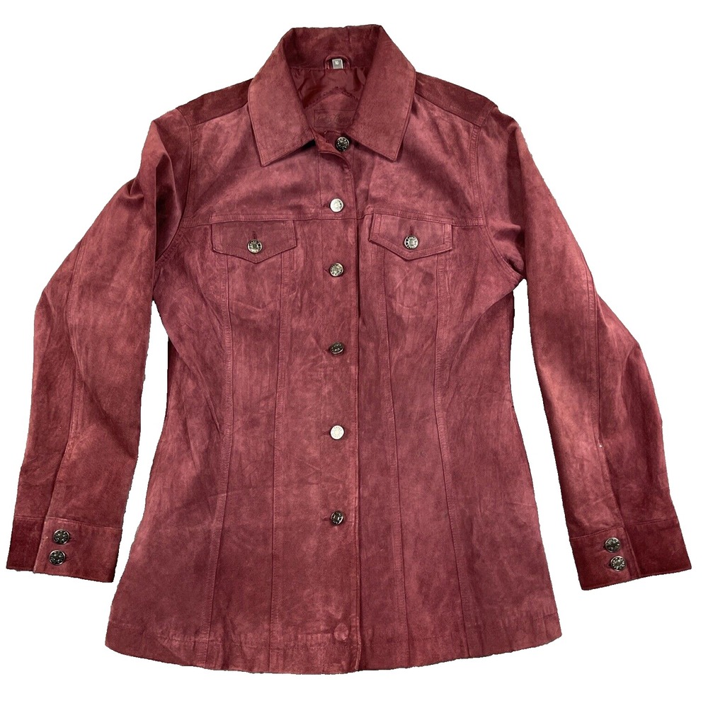 Laura Leigh Suede Leather Shirt Women 10 Burgundy Coastal Cowgirl‎ Western